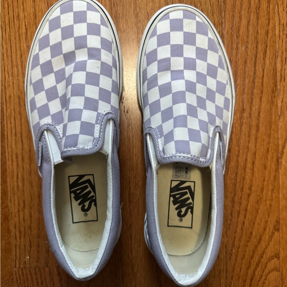 Vans Purple and White Checkered Slip-On Sneakers